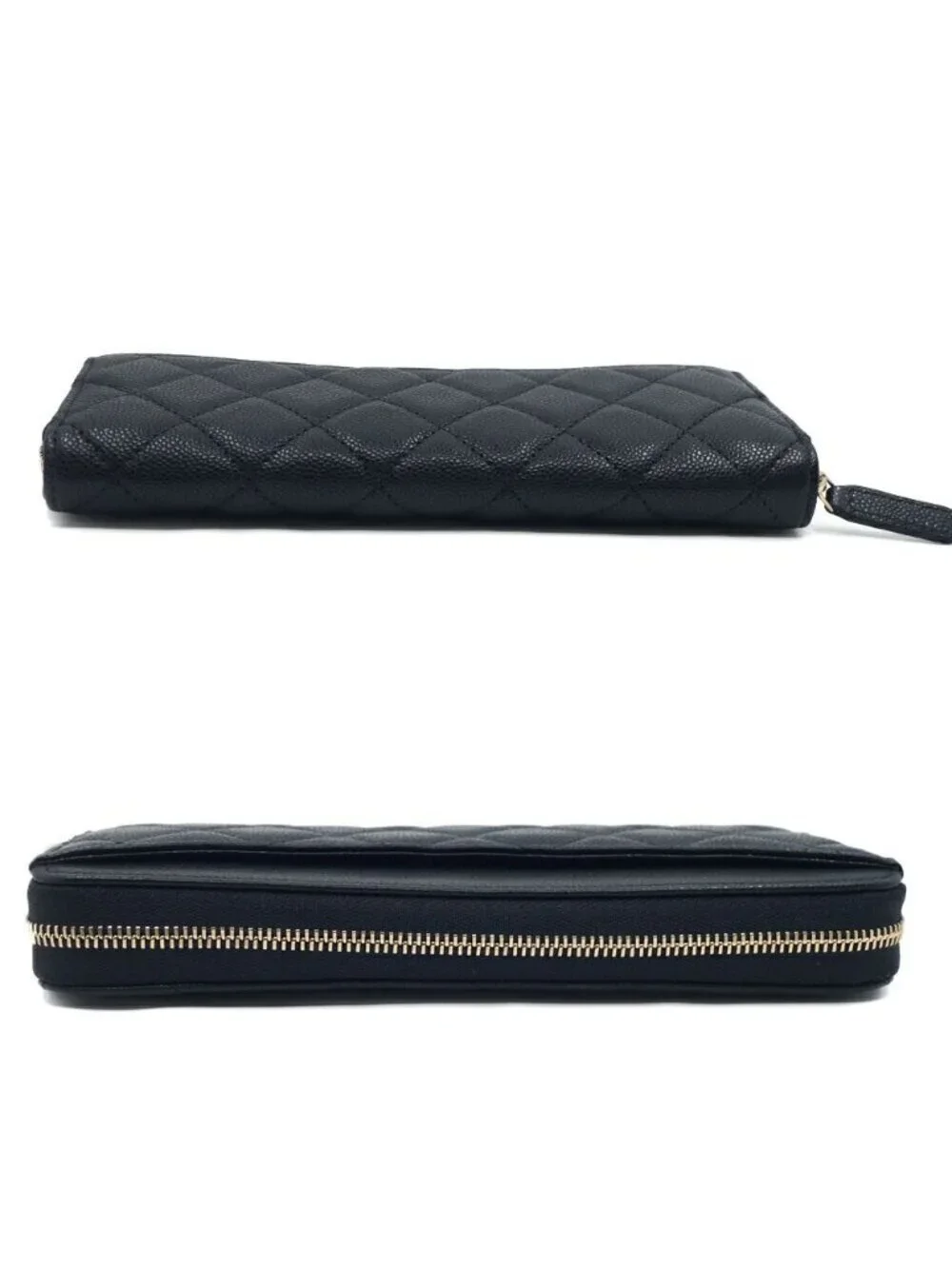 Chanel Quilted Classic Long Zip Wallet Caviar Leather Black Red Gold